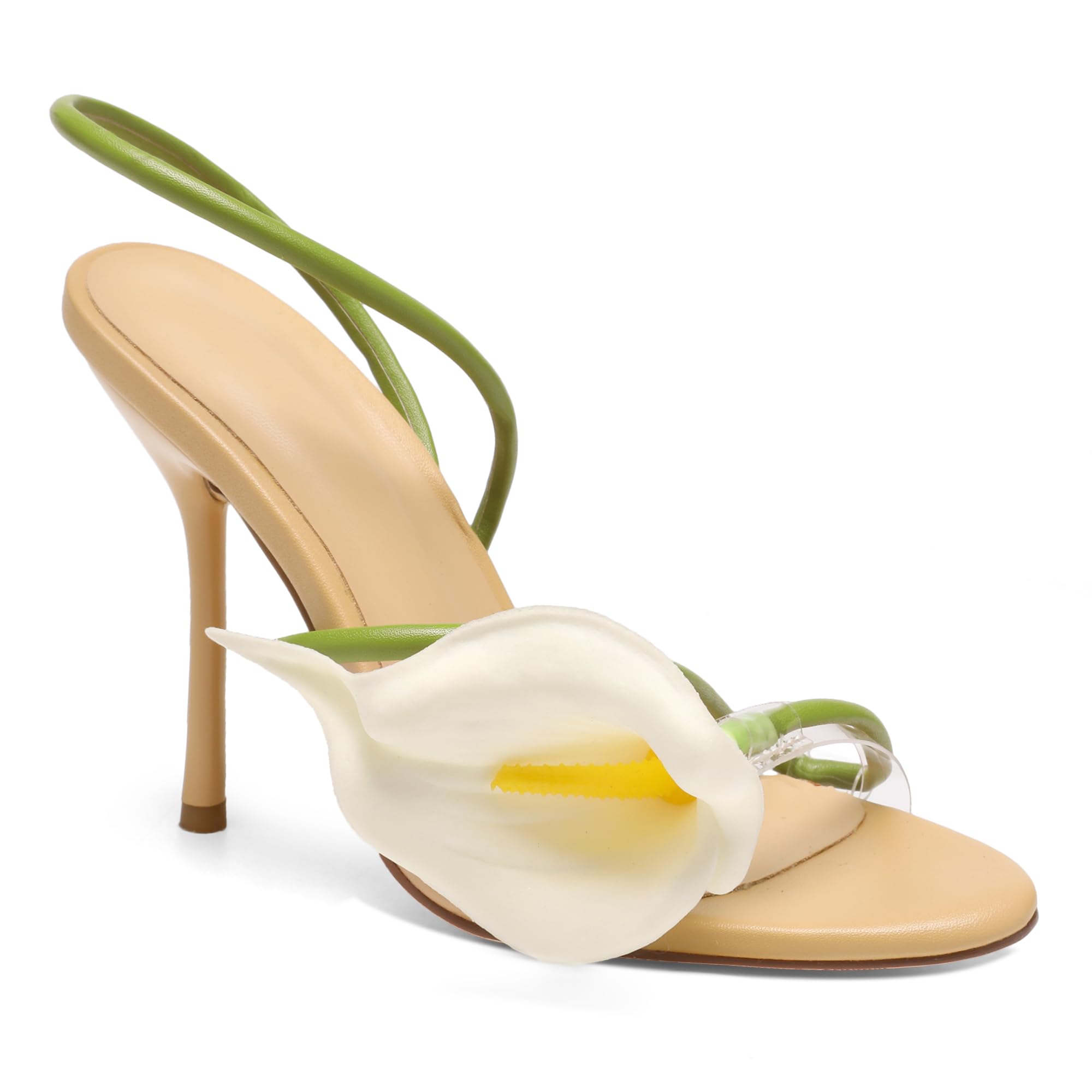 Photo 1 of Flower High Heels for Women Calla Lily Open Toe Floral Stilettos Heels Sexy Strappy Wedding Birthday Dressy Heeled Sandals