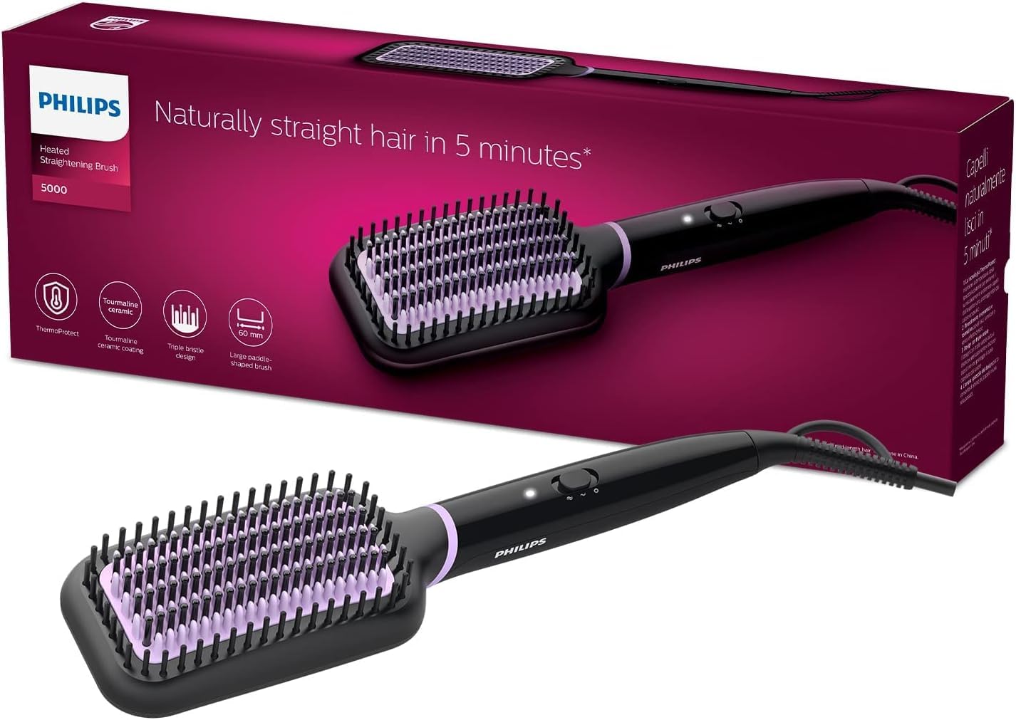 Philips StyleCare Essential straightening brush - including tourmaline ceramic coating for shiny, straight hair (model BHH880/00)/cable length 1.8 m