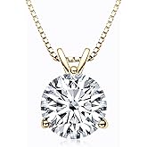 DYUNQ 1-3 CT Moissanite Necklace for Women, Solitaire Lab Imitation Diamond Pendant, 18K White Gold Plated D Color Round Cut 925 Sterling Silver Necklace, GRA Certified, 18+2 inch Box Chain