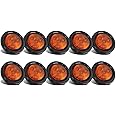 Partsam 10x Amber 2" Round Sealed Led Clearance Marker Light 4LED [DOT Approved], Reflective 2 Inch Round Trailer Led Side Marker Lights Lamps Kit Flush Mount with Grommet&Wire Pigtails