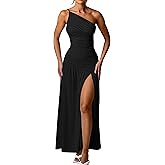 Memoriesea Women's Sexy One Shoulder High Split Ruched Cocktail Party Formal Maxi Dress