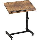 LINGMI Overbed Bedside Desk Mobile Rolling Laptop Stand Tilting Overbed Table with Wheels Height Adjustable Tray Table for Laptop Bed Sofa Side Table