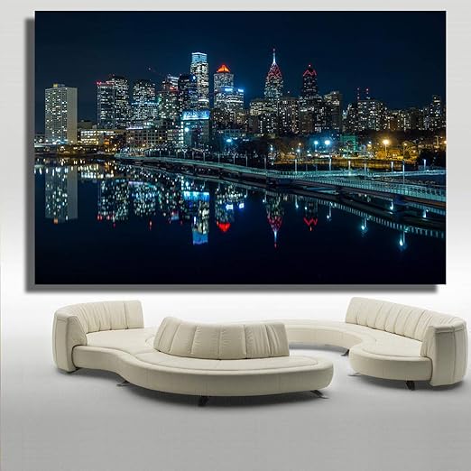 Chihie Abend Charming Urban Night Landscape Wandbilder Fur Wohnzimmer Dekorative Picture 60cm X90cm Kein Rahmen Amazon De Kuche Haushalt