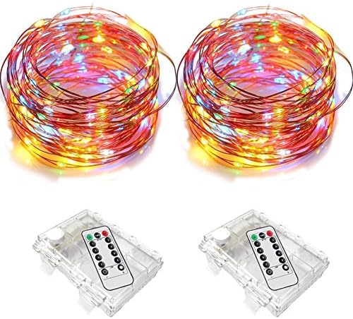 2 Set Fairy String Lights Firstbuy Battery Operated Waterproof 8 Modes Twinkling 50 Led 16.4ft Copper Wire Remote Control Firefly Lights For Bedroom Wedding Festival Decor (Multi Color)