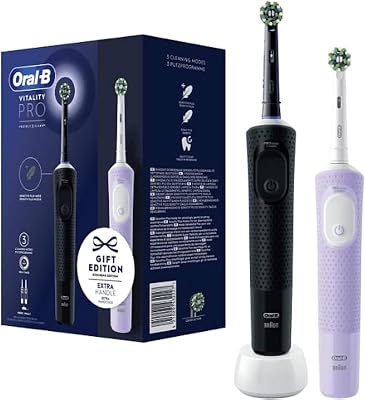 Vitality Pro Pack de 2 Cepillos de Dientes Eléctricos, Regalos Originales Mujer & Hombre - Negro y Violeta