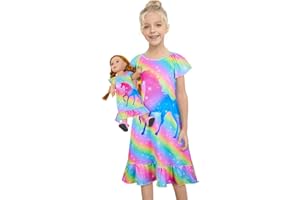 MHJY Doll and Girl Matching Nightgown Unicorn Outfit Princess Pajamas Sleepwear Dress for Girls & American 18" Dolls Clothes