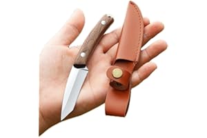 NHDT SN23 Small Fruit Knife, Walnut Wood Handle Portable Paring Knife with Leather Sheath，7.3cm(2.8in) Sharp 4Cr13 Stainless 