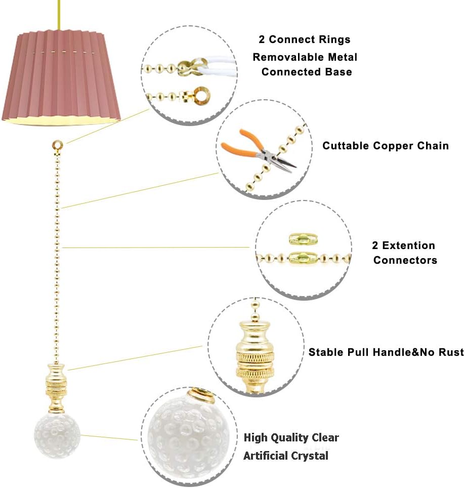 CattleyaHQ Crystal Ball Pull Chain Switch,Bathroom Shower Room Lights