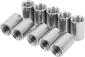 10pcs Round Connector Nut M10x1.5 L20mm Stainless Steel Female Thread Round Coupling Nut Round Thread Sleeve Rod Set Rod Conn