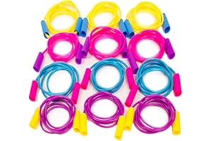 Boley Kids Jump Rope Set - 12 Pack, 7ft Durable Skipping Ropes with Non-Slip Handles for Boys & Girls, Fun Outdoor Activity, Assorted Vibrant Colors, Child-Safe Exercise Equipment