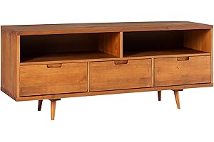 Walker Edison 3-Drawer Mid Century Modern Wood TV Stand for TV's up to 65" Flat Screen Cabinet Door Living Room Storage Entertainment Center, 58 Inch, Caramel