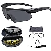 CAJOAUIS Tactical Eyewear Anti Fog with 3 Interchangeable Lenses Outdoor Unisex Shooting Glasses (Black Frame,Khaki Frame)