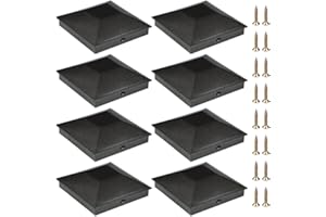 8 Pack 4x4 Post Caps Black(Actual 3.5" X 3.5" Fence Sturdy Waterproof Plastic Deck Cap Bracket Railing Brackets with 16 Screw