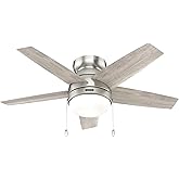 Hunter Fan 44 inch Low Profile Brushed Nickel Finish Indoor Ceiling Fan with LED Light Kit and Pull Chain (Renewed)