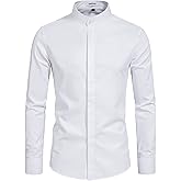 VANCOOG Men’s Banded Collar(Mandarin Collar) Long Sleeve Casual Solid Fancy Dress Shirts