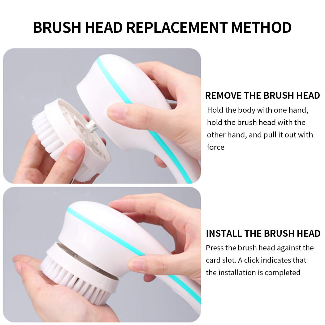 BEWEBEME Electric Shower Body Brush - Waterproof 2 in 1 Long Handle Bath Brush for Body Cleaning Exfoliating SPA Massage with 2 Replacement Brush Heads (Battery Excluded) : Beauty