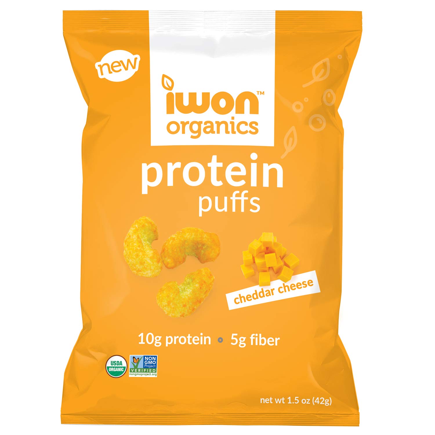 IWON Organics Cheddar Cheese Flavor Protein Puff, High Protein and Organic, 8 Bags
