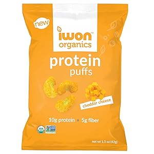 IWON Organics Cheddar Cheese Flavor Protein Puff, High Protein and Organic, 8 Bags