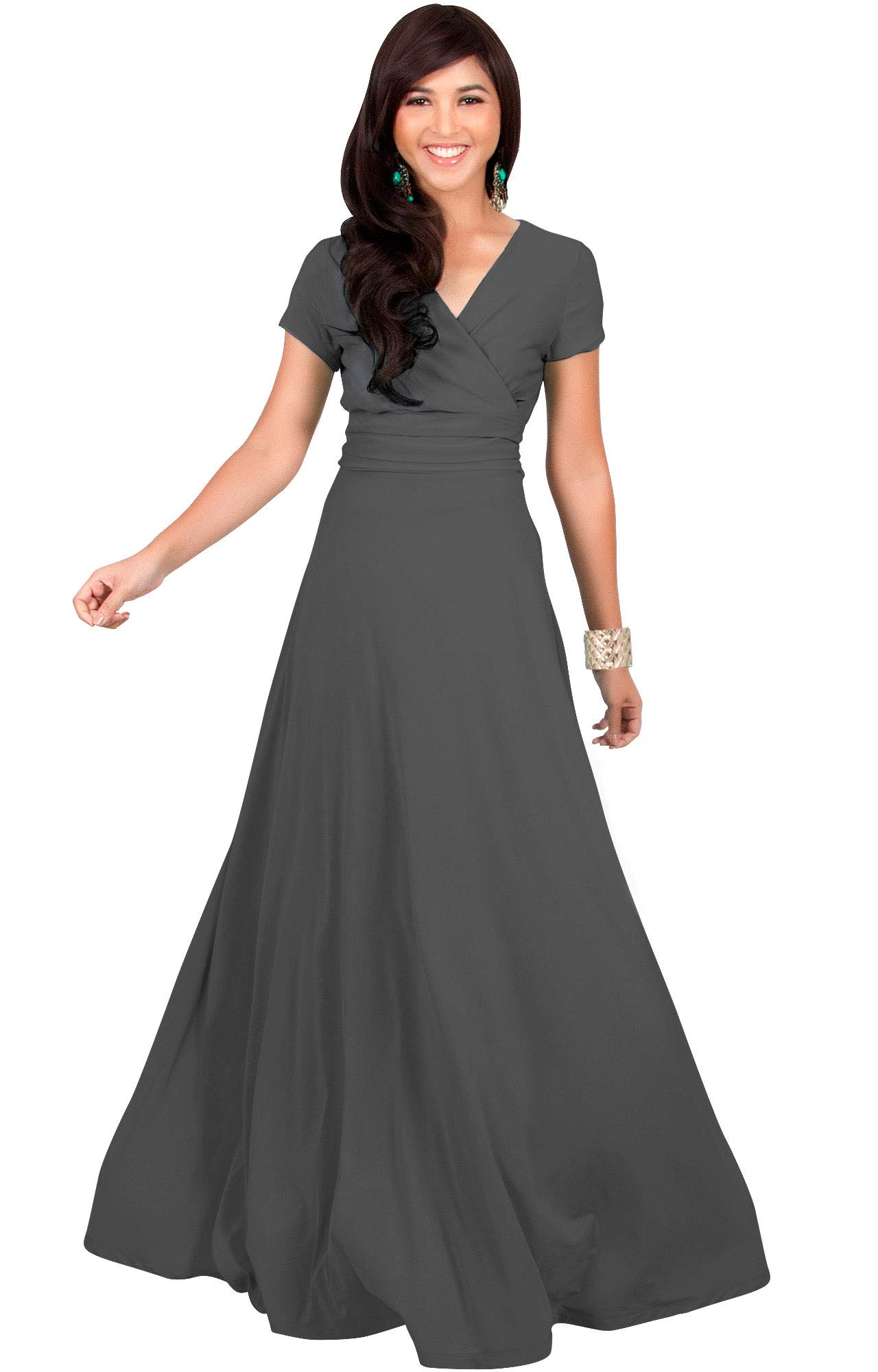sexy gray v neck short sleeves maxi dress