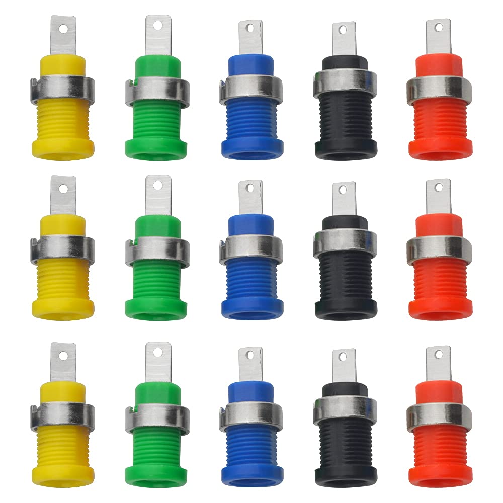 WMYCONGCONG 15 PCS 4mm Banana Jack Female Panel Mount Banana Socket Binding Post Adapter for DIY Test Projects or 4mm Banana Jack Socket 5 Colors