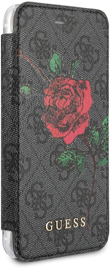 Guess Wallet Case for iPhone SE (2020) iPhone 8 and iPhone 7 Hard Case PU Leather Clear Back Cover Red Rose Design Gray | Easily Accessible Ports | Drop Protection Case | Officially Licensed