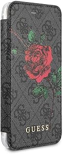 Guess Wallet Case for iPhone SE (2020) iPhone 8 and iPhone 7 Hard Case PU Leather Clear Back Cover Red Rose Design Gray | Easily Accessible Ports | Drop Protection Case | Officially Licensed