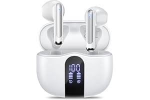 JYUESJKJ Wireless Earbuds, Bluetooth 5.4 Headphones HiFi Stereo with 4 HD Mic, 50H Playtime Bluetooth Earbuds with LED Display, IPX7 Waterproof Wireless Earphones, Touch Control Ear Buds,USB-C White
