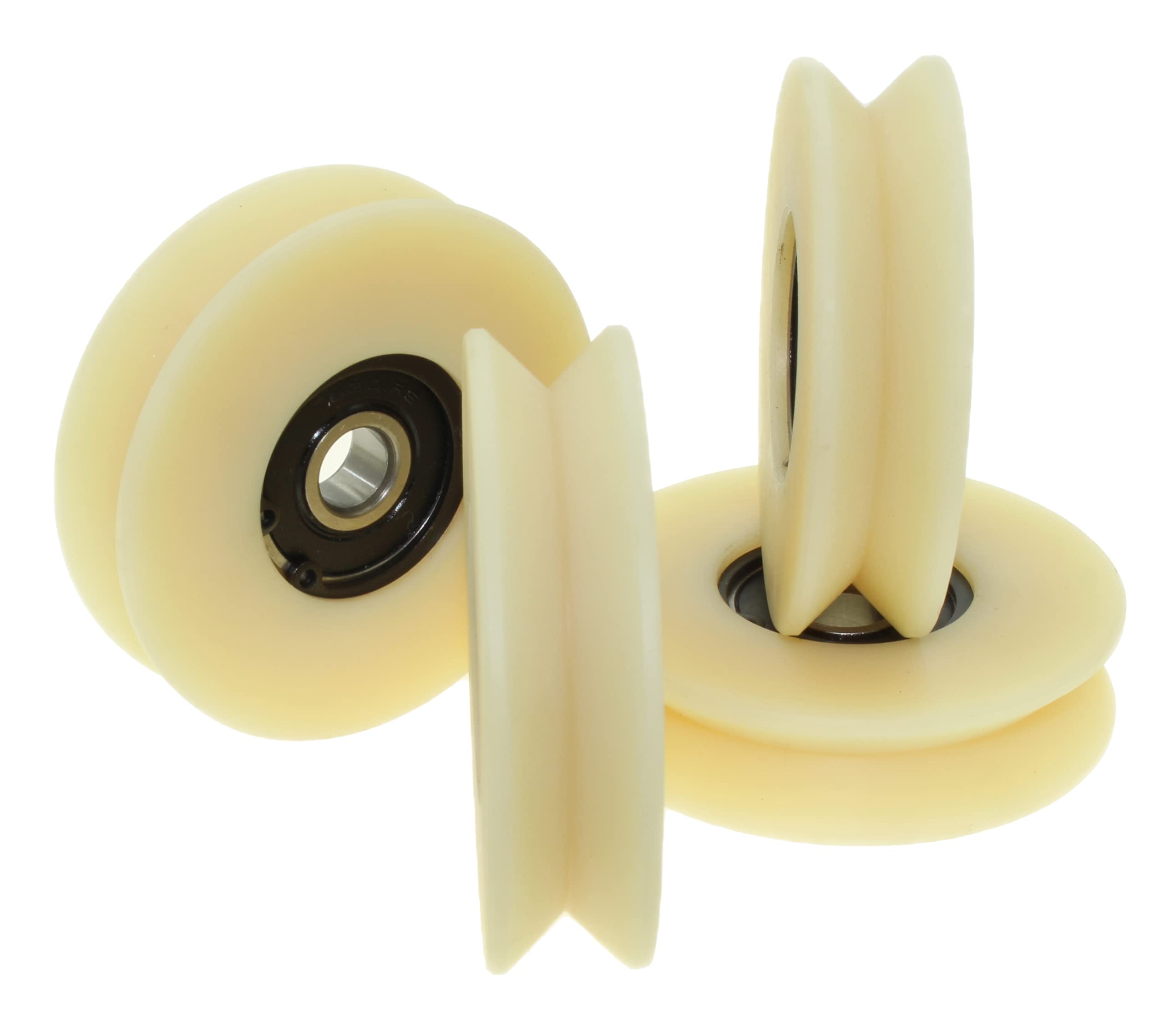 (V80-20-12) Pack of 4 Nylon Polyamide Pulley Wheels 80 mm Diameter with 90° V groove Sliding Gate Wheel Made in the EU
