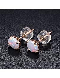 GEMSME 10K Solid Rose Gold 6.00mm Round Opal Stud Earrings