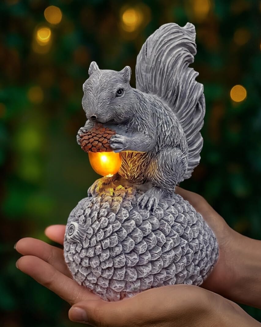 Photo 1 of Norvylume Solar Garden Statue – Hand-Painted Resin Squirrel on Pinecone with Glowing LED Acorn – Charming Yard, Patio & Balcony Decor – Gift for Mom, Grandma & Garden Lovers