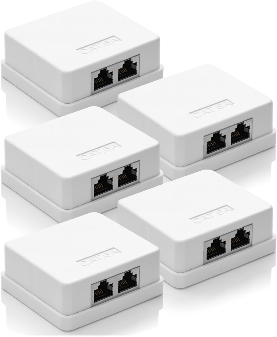 deleyCON 5x CAT 6a Network Socket 2x RJ45 Socket FTP Shielded Surface-Mounted 10Gbit Ethernet LAN Patch Cable - White