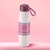Juicy Couture Luxe Loop Varsity Logo 17oz Water Bottle with Woven Cord Handle, Pink