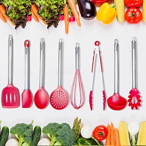 Kitchen Utensil Set -8 Cooking Utensils -Nonstick Cooking Spatulas- Nonstick Silicone And Stainless Steel Spatula Set - Tongs, Spatula, Ladle