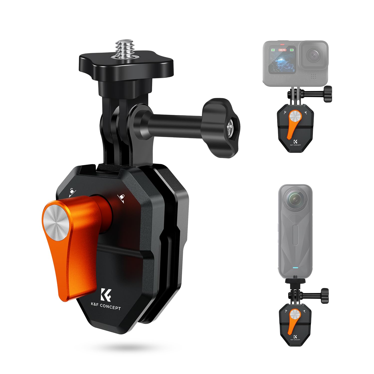 Photo 1 of K&F Concept Motorcycle Windshield Clip Mount for GoPro Hero 13/12/11/10/9 Black, Aluminum Alloy Camera Clamp with 1/4” Adapter for DJI Osmo Action 3/4/5 Pro Insta360 X5/X4, Action Camera Accessories