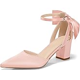 Coutgo Women's Chunky Heels Ankle Strap Pointed Toe Pumps