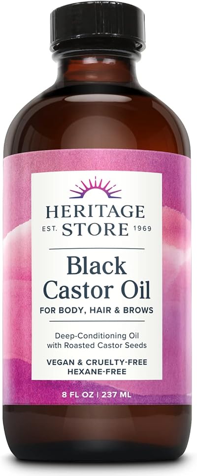 HERITAGE STORE Black Castor Oil 8 Ounce for Hair Skin Nails Scalp