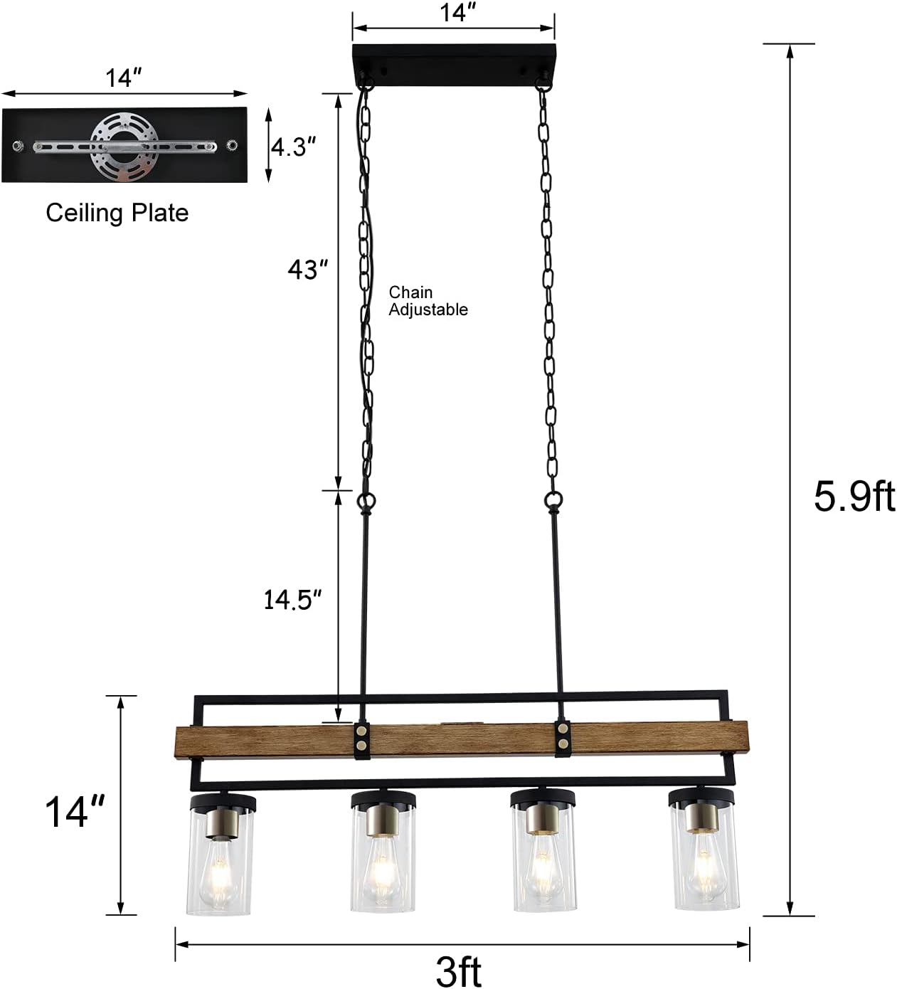 ALAISLYC 4-Light Kitchen Island Lighting Fixtures,36" L Farmhouse Pendant Lights Ceiling Hanging,Black and Gold,JF2058-P4: Camera & Photo