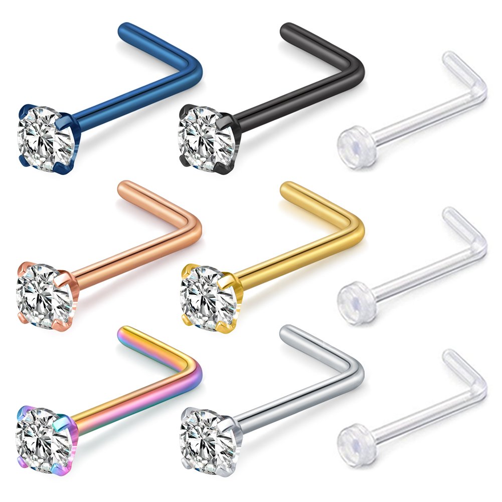 Vcmart Nose Rings Studs20G 20pcs Surgical Steel Nose Screw L Shape