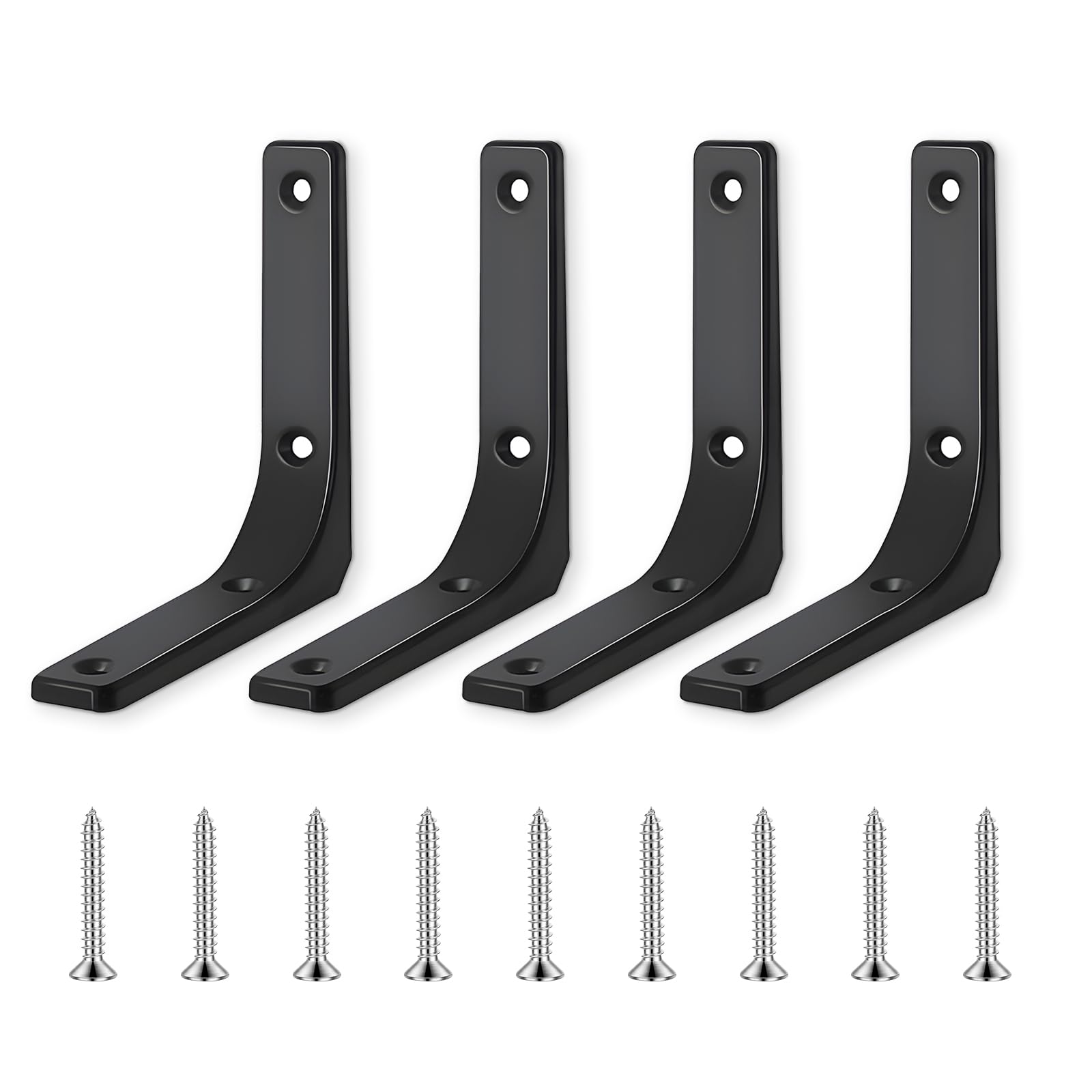 maxtachi 4 PCS Shelf Bracket, 3 x 3 Inch Wall Mounted Triangle Shelving Brackets, Right Angle Brackets Heavy Duty Shelf Support for Table Bookshelf Wood Board Furniture Window-Black