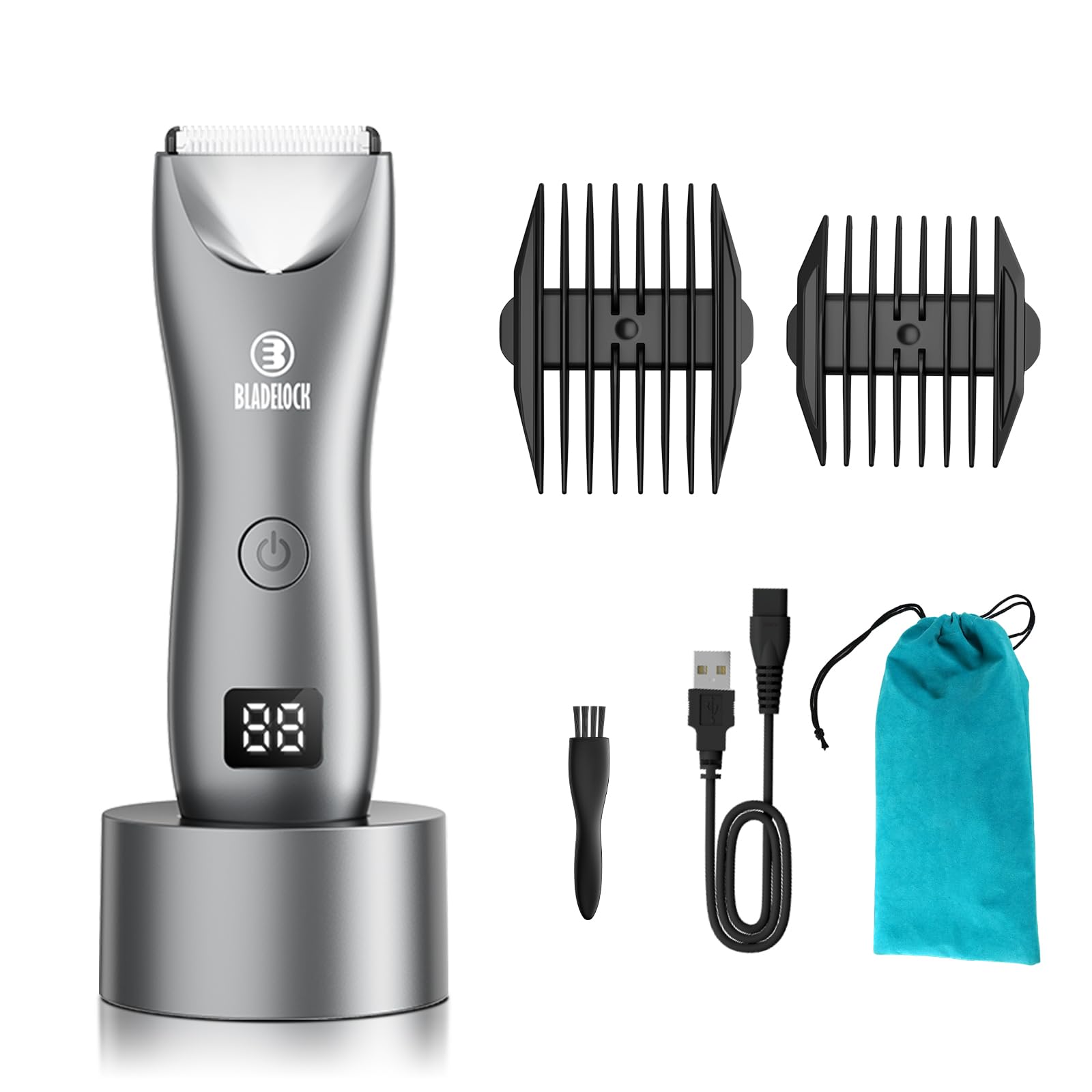 Electric Body Trimmer for Men with Extra Skin-Safe Ceramic Blade, Pubic Groin Ball Trimmer for Men Waterproof & USB Rechargeable, Body Groomer w/LED Light& Charging Dock, Father Day Gift
