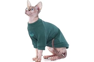 ROZKITCH Sphynx Cat Clothes, Breathable Hairless Cat Shirt with Sleeves, Turtleneck Kitten Pullover Pajamas Outfit for Cornish Rex, Devon Rex, Peterbald, Puppy Small Dogs All Seasons Green S