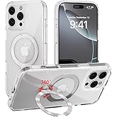 MEIMIOU for iPhone 16 Pro Max Case Clear with 360°Spin Magnetic Stand,Compatible for MagSafe,Military Grade Shockproof Protective Cover with CD Texture Kickstand Rotatable, 6.9 "