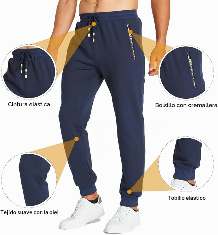 Pantalones Deportivos Running para Pantalones Hombre Casual Algodón con Joggers Deporte Elástica con Bolsillos Azul L