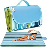 RUIBOLU Large Picnic Blanket, Beach Blankets(80X60) Inch Sandproof Beach Mat for 3-5 Adults Waterproof Quick Drying Outdoor Picnic Mat for Travel Camping Park Lawn (Blue Stripes)