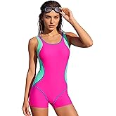 Zando Women's One Piece Boyleg Swimsuits Full Coverage Athletic Bathing Suits Modest Swimwear for Water Aerobics