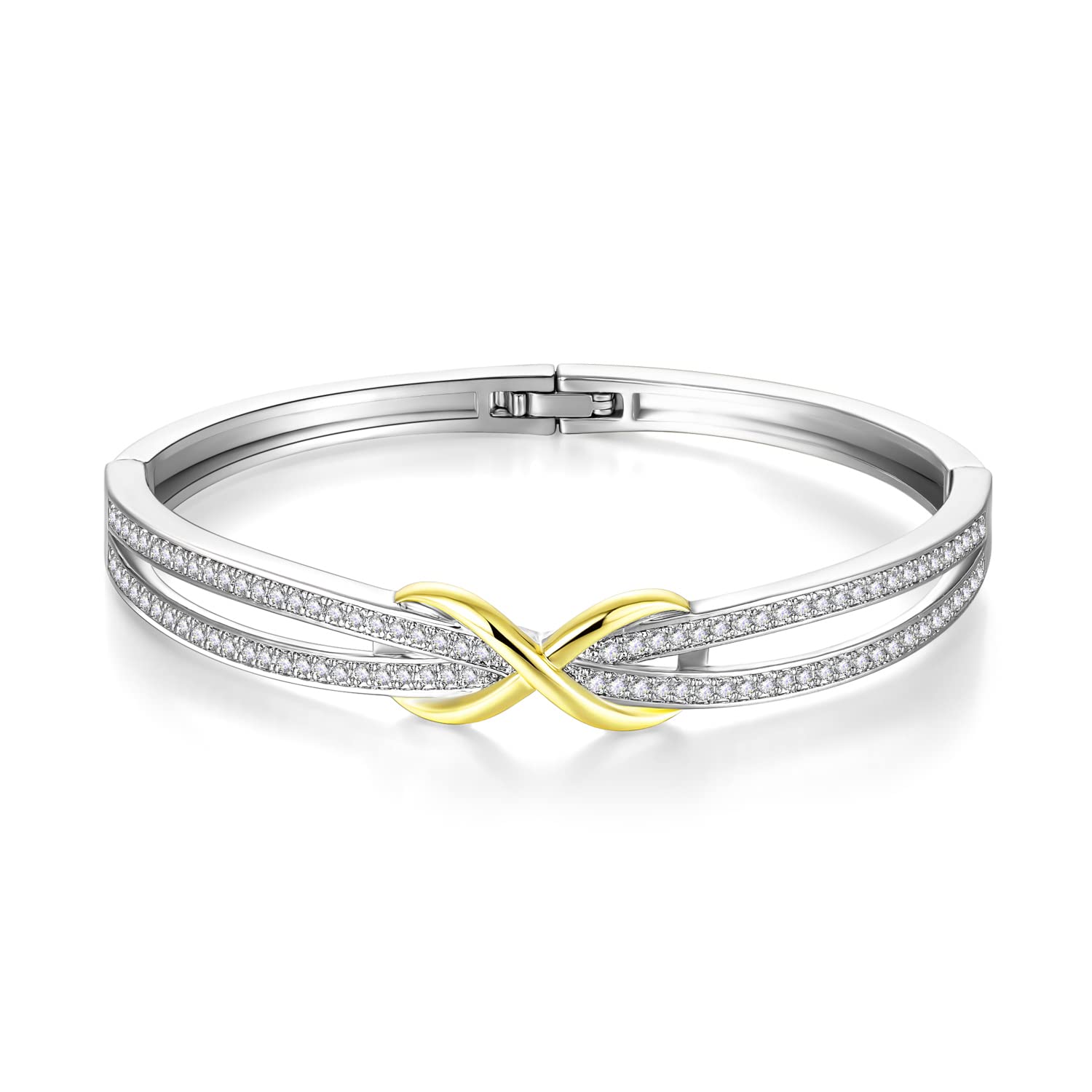 Angelady Classic Silver Plated Infinity Bangles Bracelets for Womens Ladies Bracelets Jewellery Birthday Anniversary Valentine for Wife Mum Girlfriend