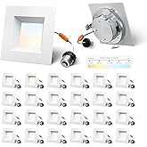 Anyhome 4 Inch Led Recessed Lights Square,Led Downlight Square White,with Baffle Anti-Glare,5CCT 2700K-5000K Dimmable,9W 800LM,ETL & ES(24 Pack)