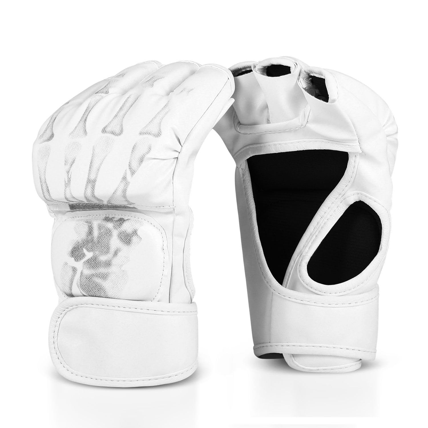 Flexzion Fingerless Boxing Gloves for MMA & Kickboxing - Adult Men and Women Gloves, White