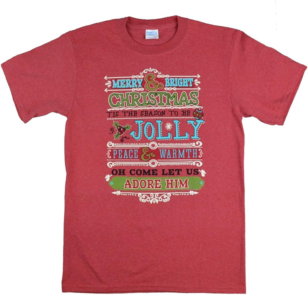 Amazon.com: Merry Bright Christmas Heathered Red T-Shirt - Tees2urdoor - YM: Clothing