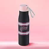 Juicy Couture Luxe Loop Varsity Logo 17oz Water Bottle with Woven Cord Handle, Black